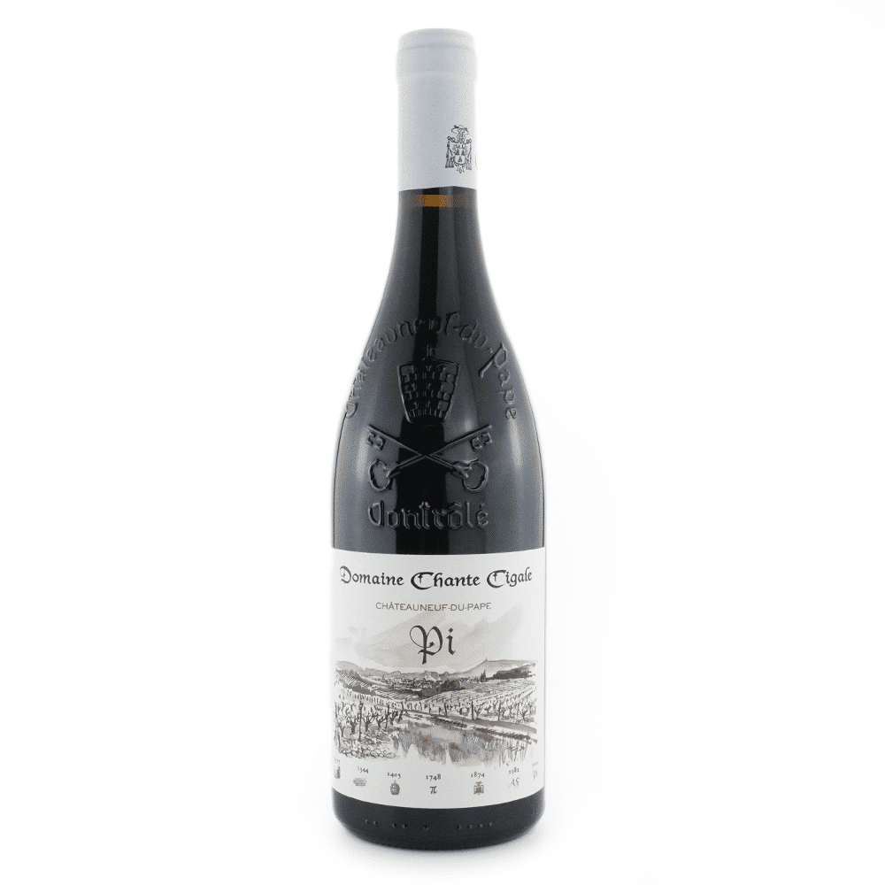 Bouteille de vin rouge du domaine Chante Cigale, Châteauneuf-du-Pape rouge, Pi.