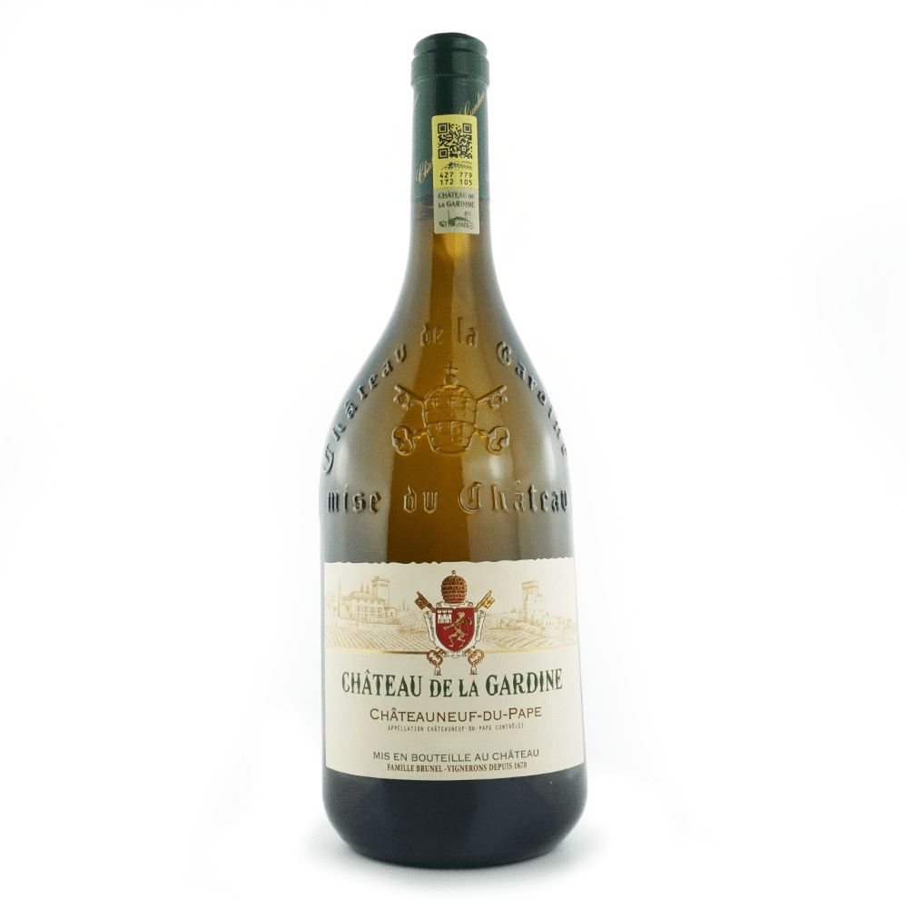 Bouteille de vin blanc du domaine Château de la Gardine, Châteauneuf-du-Pape blanc.