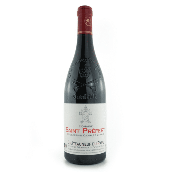 Bouteille de vin rouge du domaine Saint Préfert, Châteauneuf-du-Pape rouge, collection Charles Giraud.