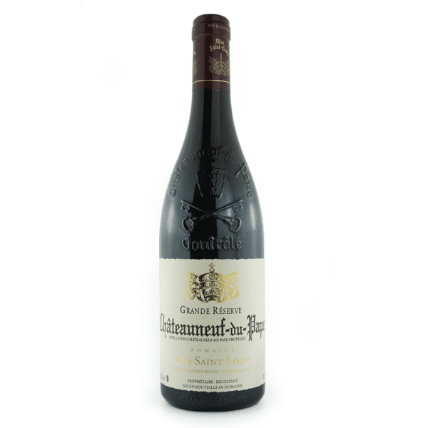 Bouteille de vin rouge du domaine Mas Saint Louis, Châteauneuf-du-Pape rouge, Grande Réserve.
