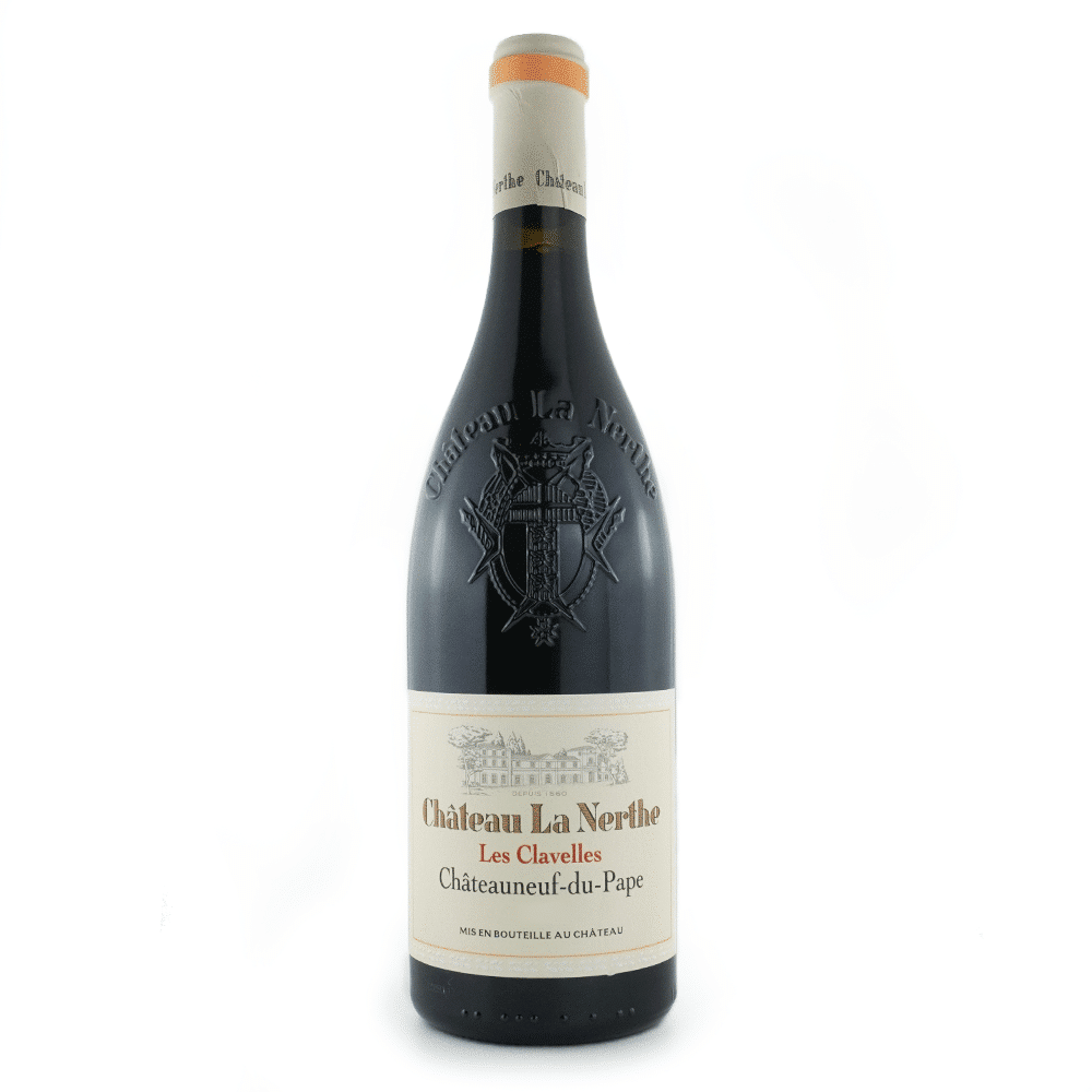Bouteille de vin rouge du domaine Château La Nerthe, Châteauneuf-du-Pape rouge, Les Clavettes.