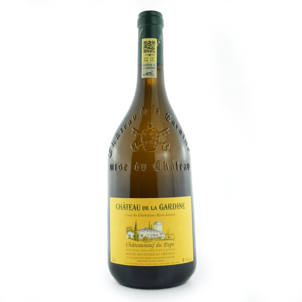 Bouteille de vin blanc du domaine Château de la Gardine, Châteauneuf-du-Pape blanc, Marie-Léoncie.