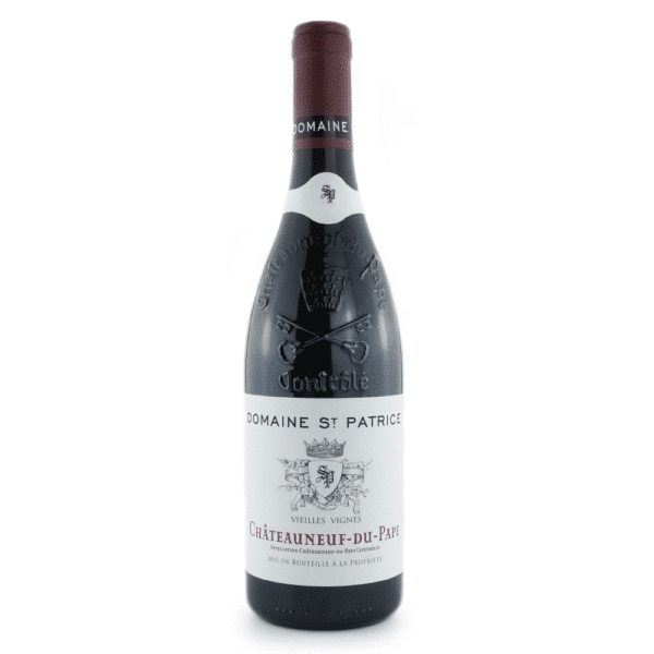 Bouteille de vin rouge du domaine Clos Saint Patrice, Châteauneuf-du-Pape rouge.