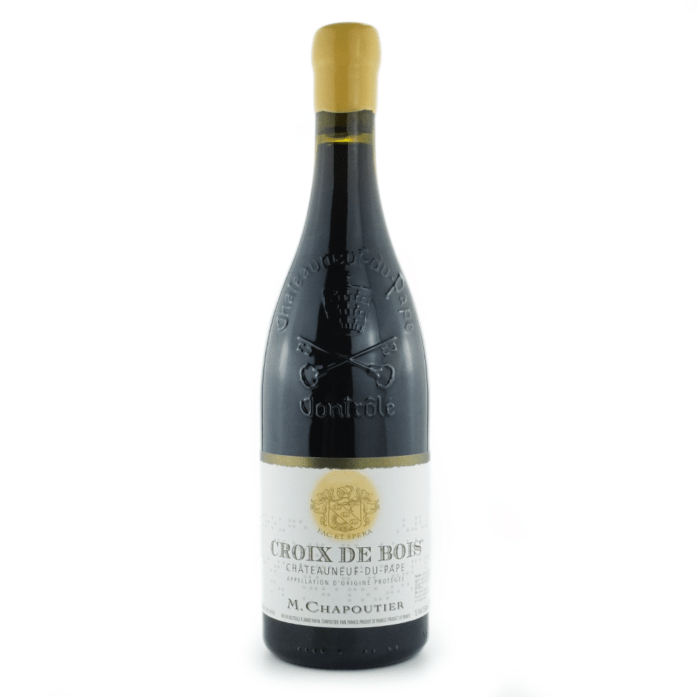 Bouteille de vin rouge du domaine M. Chapoutier, Châteauneuf-du-Pape rouge, Croix de Bois.