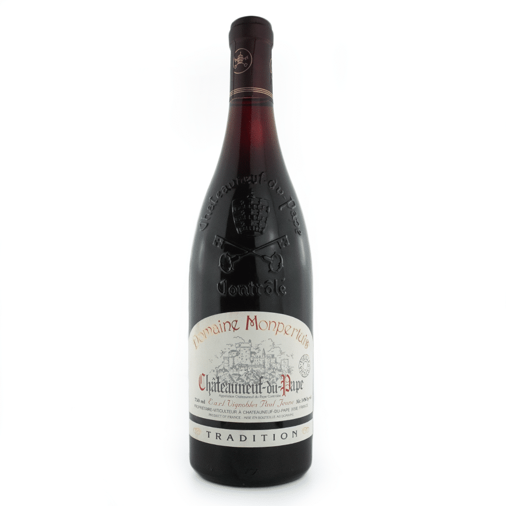 Bouteille de vin rouge du domaine Monpertuis, Châteauneuf-du-Pape rouge, Tradition.