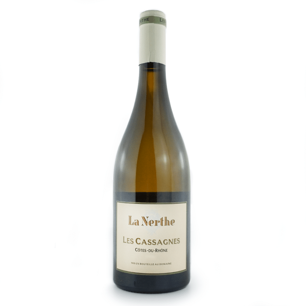 Bouteille de vin blanc du domaine Château La Nerthe, Côtes-du-Rhône blanc, Les Cassagnes.